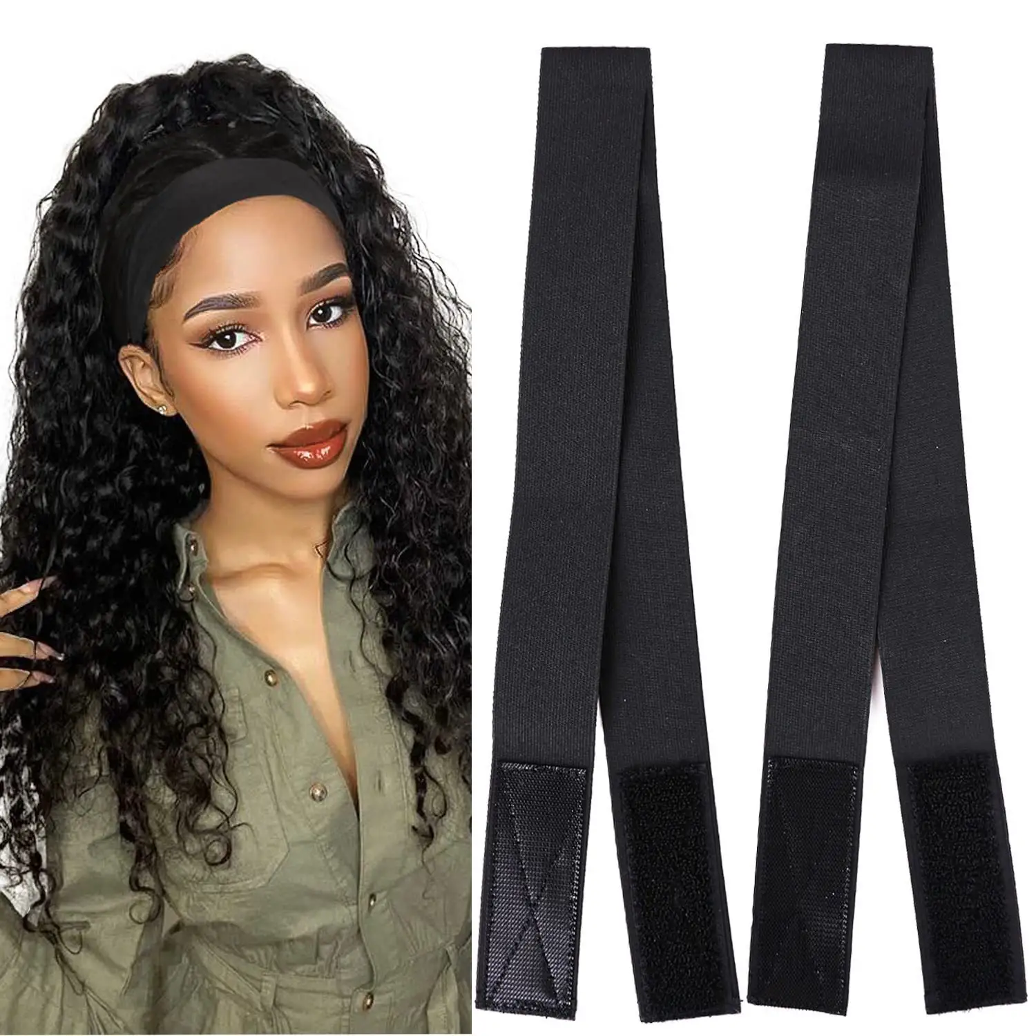 Black Knitted Velcro Adjustable Wig Elastic Band