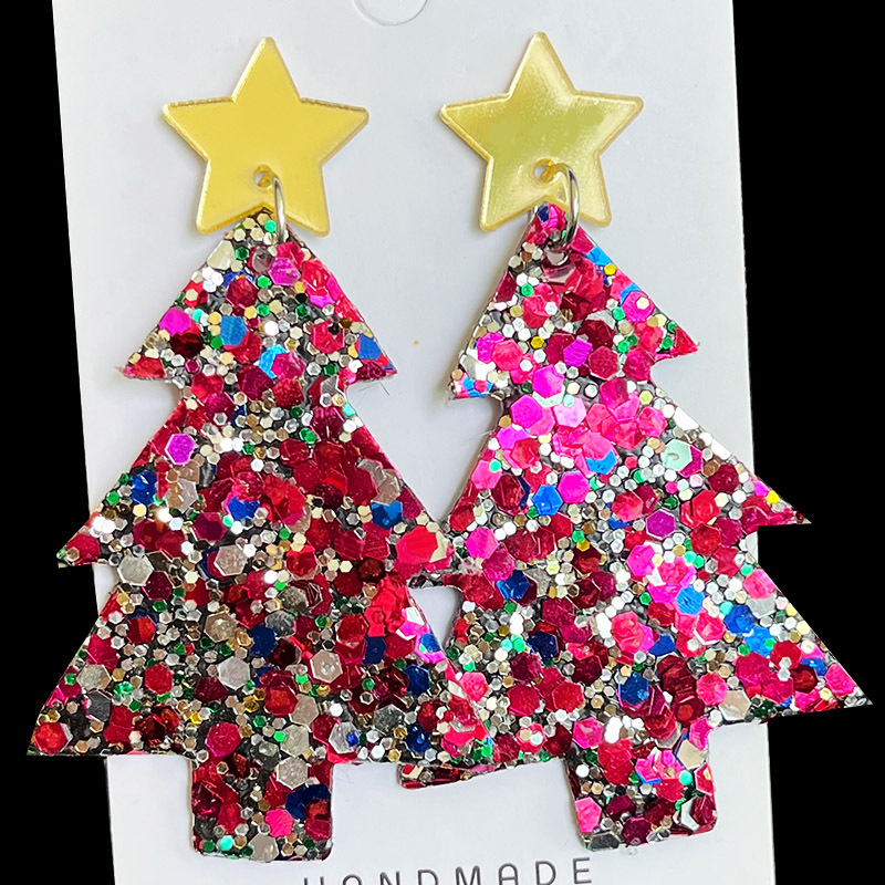 Christmas Tree GREAT Big Sequins Multi-color Holiday Atmosphere Party Exaggerated Earrings