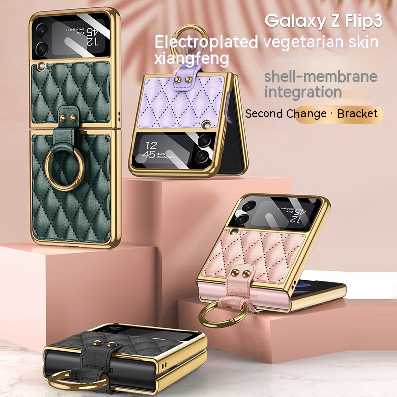 Classic Style Ring Creative Cover Film Electroplating Diamond Grid Phone Case