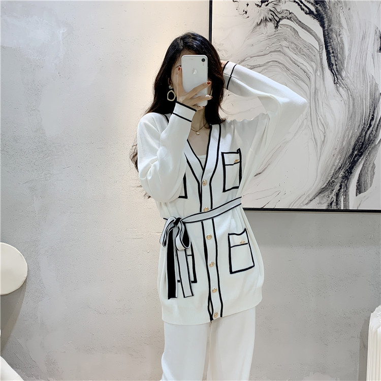 Title 3, Winter Knitted Cardigan Wide-leg Pants Suit Wom...