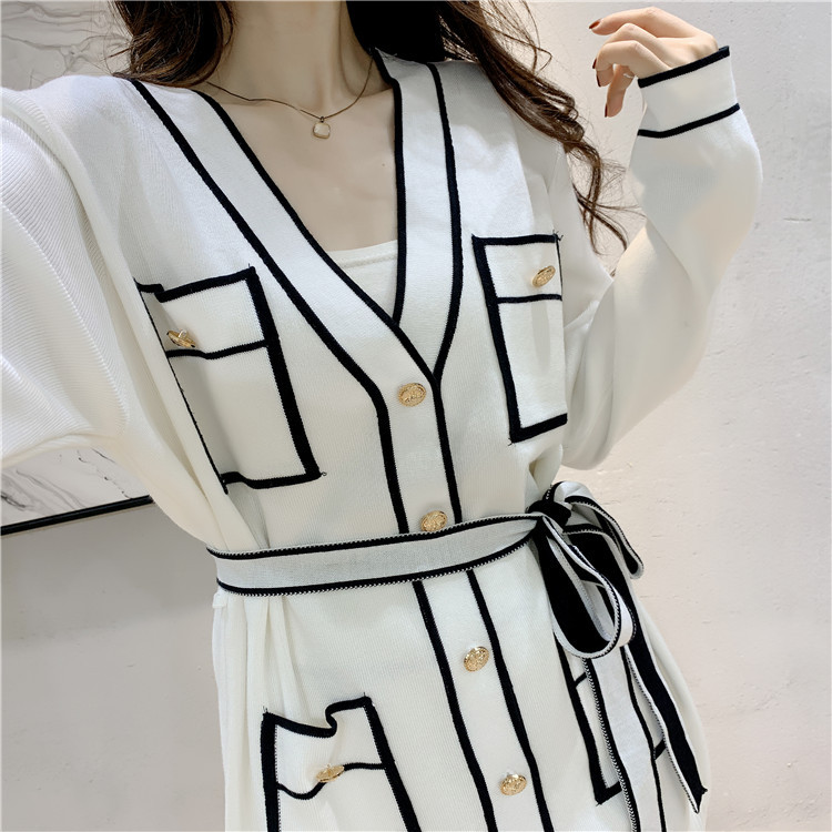 Title 11, Winter Knitted Cardigan Wide-leg Pants Suit Wom...