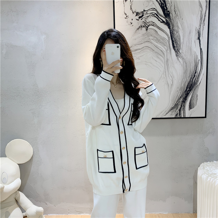 Title 13, Winter Knitted Cardigan Wide-leg Pants Suit Wom...