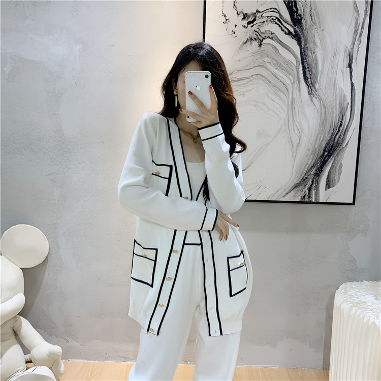 Title 14, Winter Knitted Cardigan Wide-leg Pants Suit Wom...