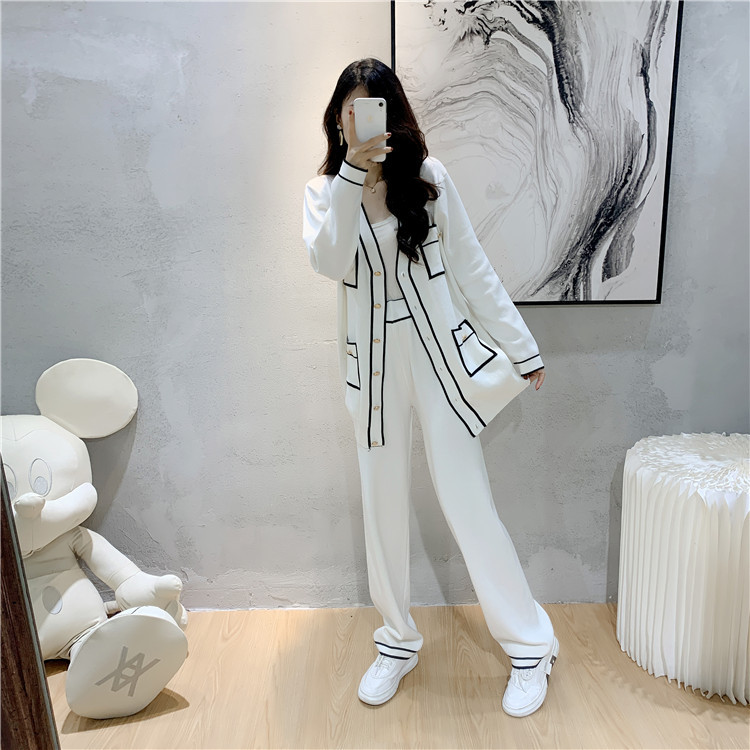 Title 15, Winter Knitted Cardigan Wide-leg Pants Suit Wom...