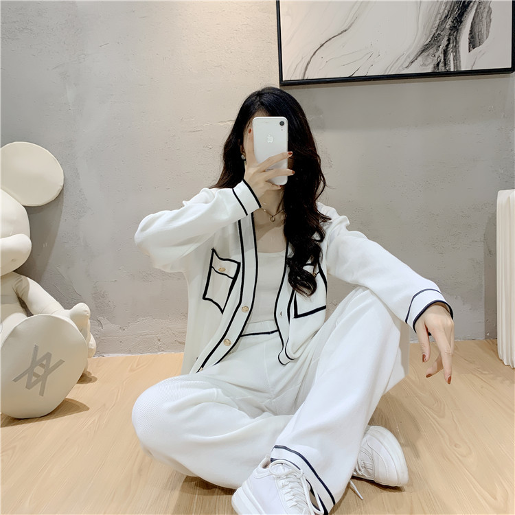 Title 16, Winter Knitted Cardigan Wide-leg Pants Suit Wom...