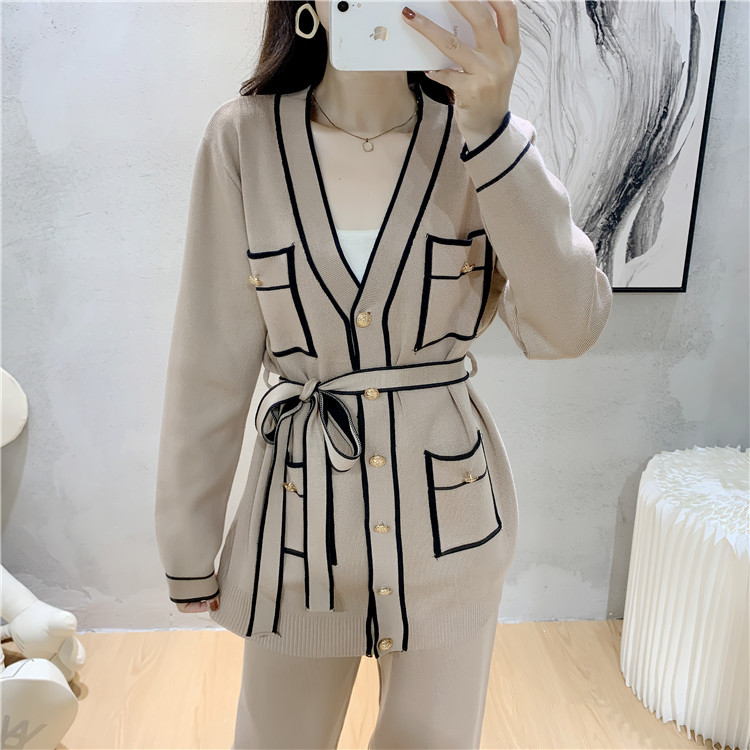 Title 18, Winter Knitted Cardigan Wide-leg Pants Suit Wom...