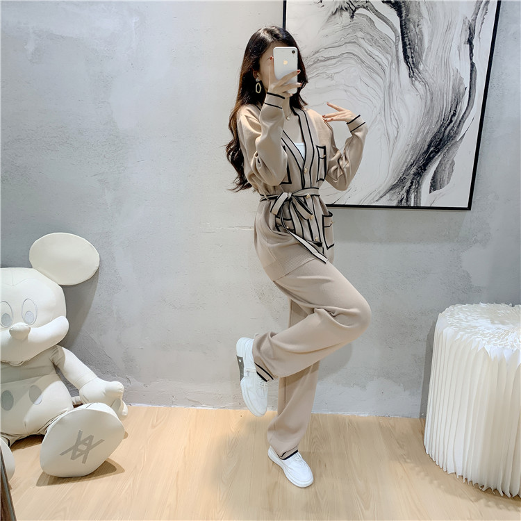 Title 20, Winter Knitted Cardigan Wide-leg Pants Suit Wom...