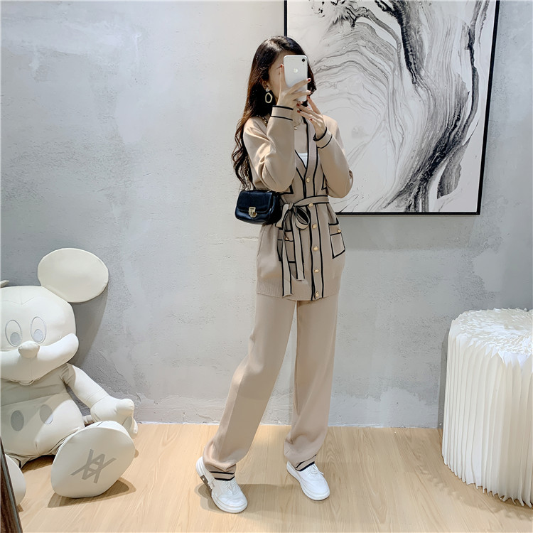 Title 21, Winter Knitted Cardigan Wide-leg Pants Suit Wom...