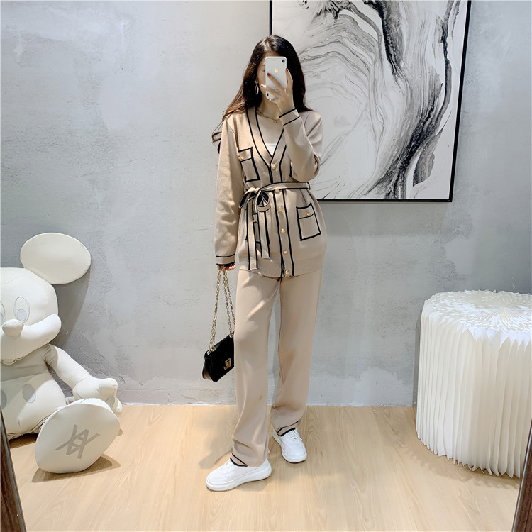 Title 22, Winter Knitted Cardigan Wide-leg Pants Suit Wom...