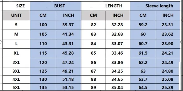 Size chart for Halloween hoodie