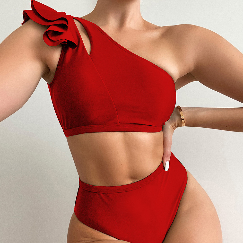 Ladies European And American Solid Color Split Swimsuit
