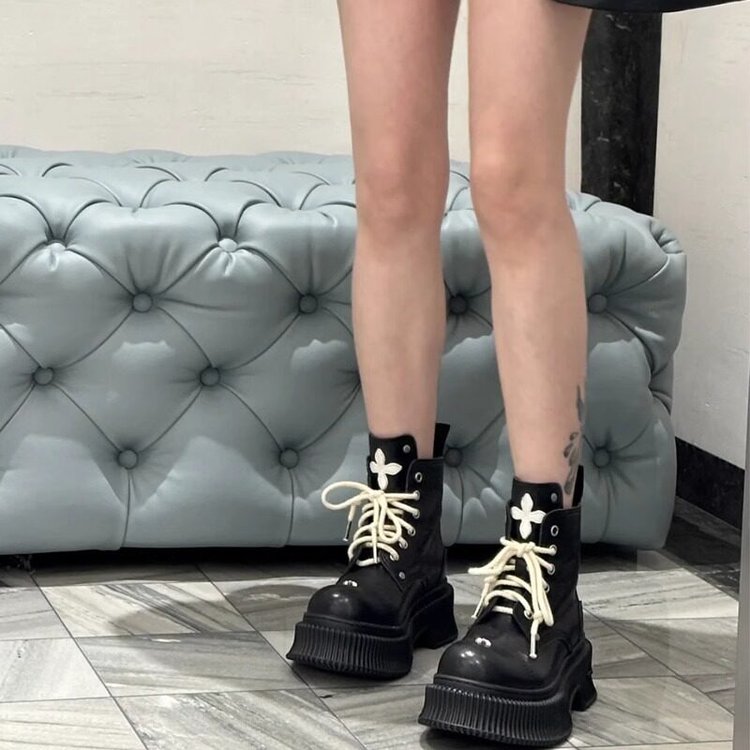 Women's Suede Martin Boots Cross-Stitch Detail, Thick Height-Boosting Sole, MidCalf Desert Style.
