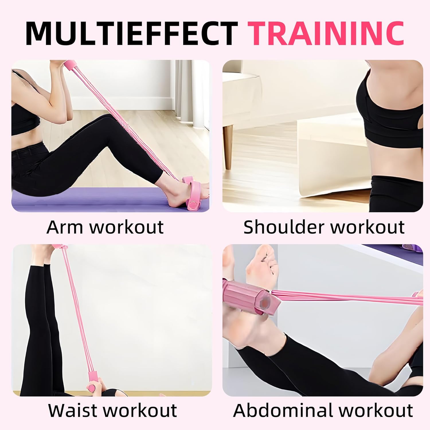 Multifunction Pedal Resistance Band, 4-Tube Elastic Pull Rope For Home Yoga, Leg Exercise, Sit-Up Assistant, Full Body Stretching & Strength Training Fitness Tension Rope