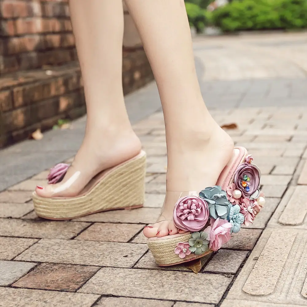 Hemp Rope Braided High Heel Sandals And Slippers