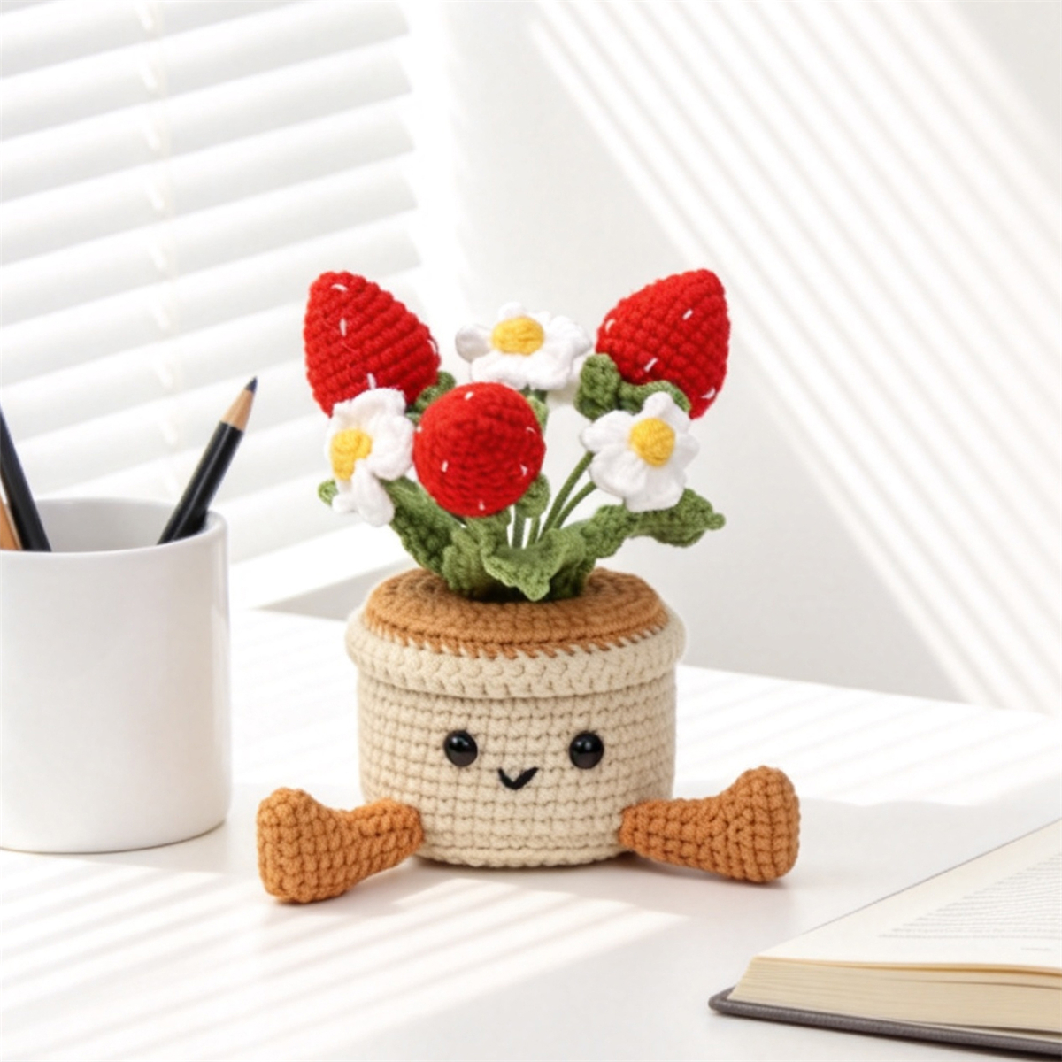 Crochet Strawberry and Blossom Pot Ornament