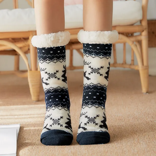 Plush Snow Socks Sleep Socks Leg Sets Christmas Deer Dark Blue - Shop at LoveMi