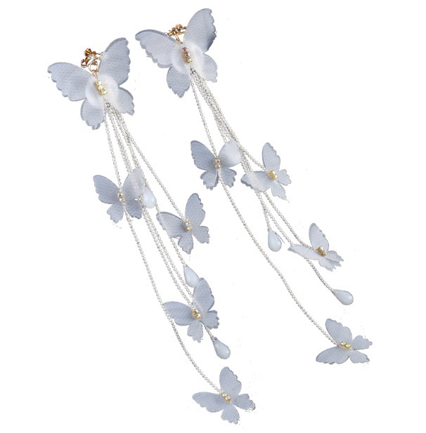 Title 1, Bridal Makeup Long Floral Butterfly Mesh Earrings