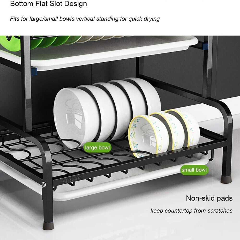 3 Tier Dish Drainer Rack With Drip Tray Cutlery Holder Plate Rack Kitchen Sink - Image 3