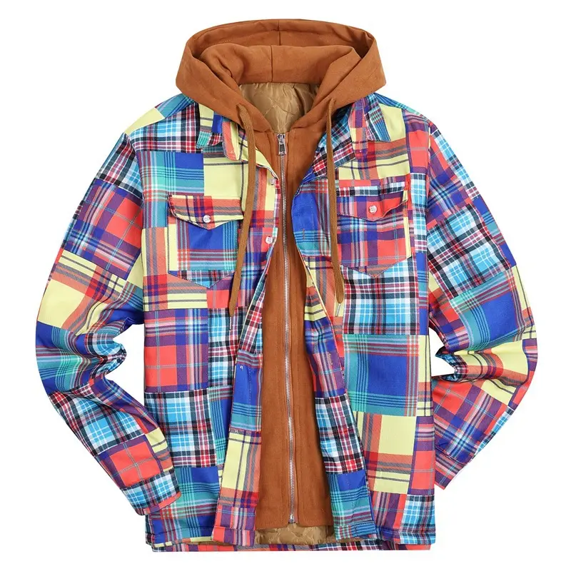 New Style Men's Thick Cotton Sandwich Printing Coat Loose Hood
