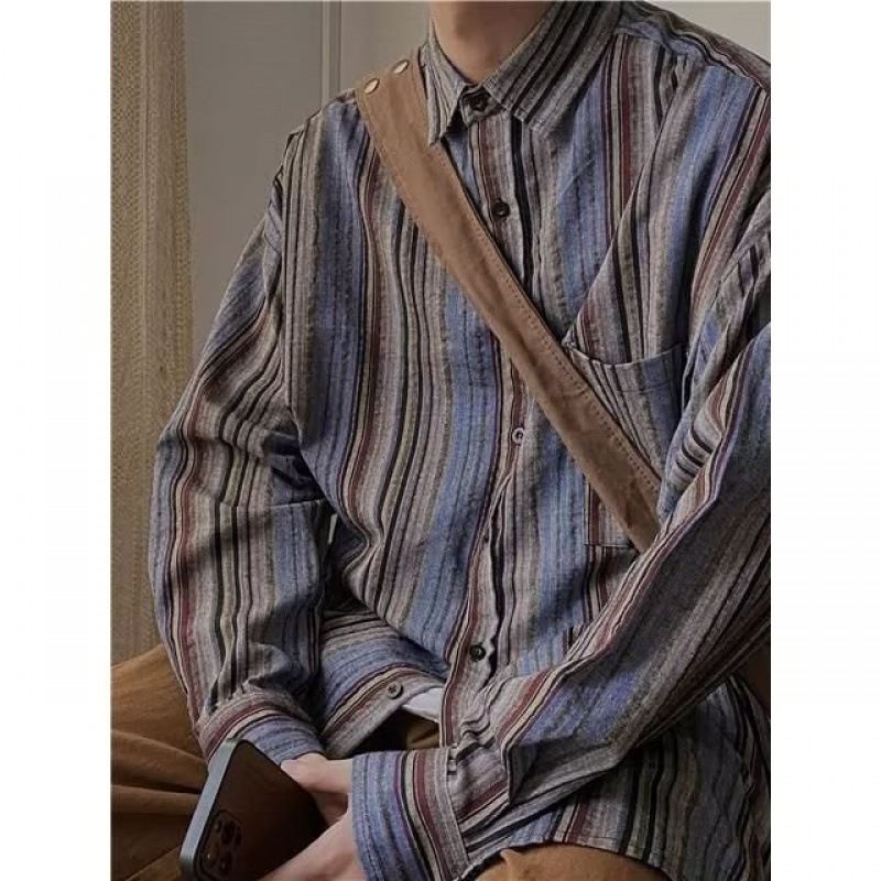 Striped Corduroy Long-sleeved Shirt Coat