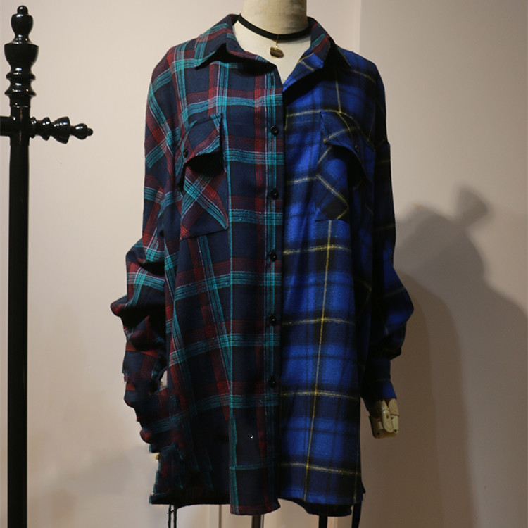 Men's And Women's Fashion Casual Patchwork Plaid Bottoming Shirt