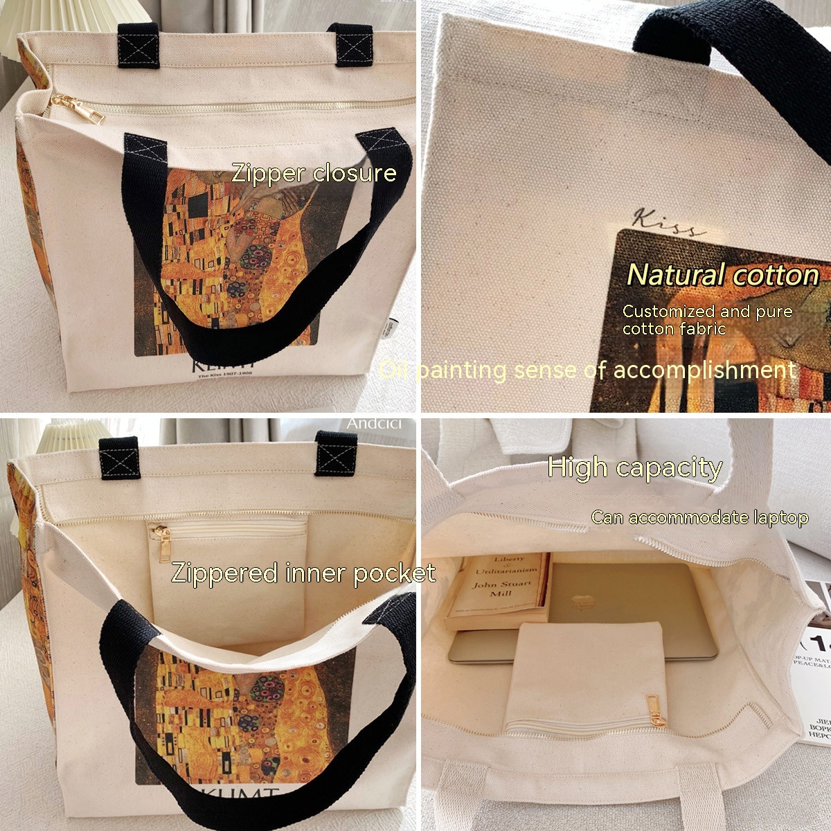 Oil Painting Large Capacity Canvas Tote Bag - Image 5