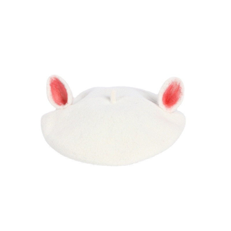 Wool Beret Handmade White Cat Ears And Cute Painter