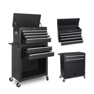 Tool Chest, 8-Drawer Rolling Tool Storage Cabinet With 2 In 1 Detachable Top Tool Box, Liner, Lockable Wheels, Side Hooks, Locking Mechanism, Metal Tool Cart For Garage