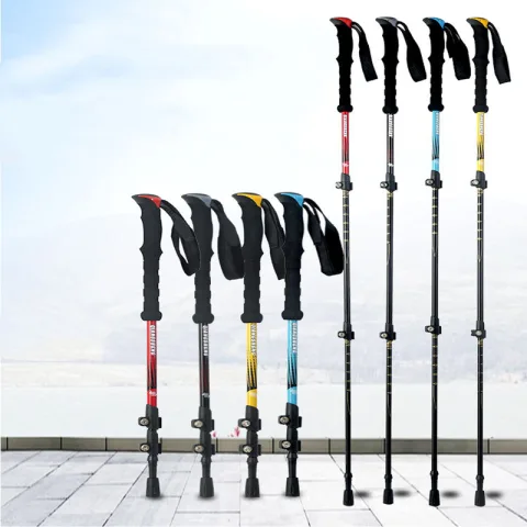 Outdoor Straight Handle Trekking Pole with Outer Lock Telescopic