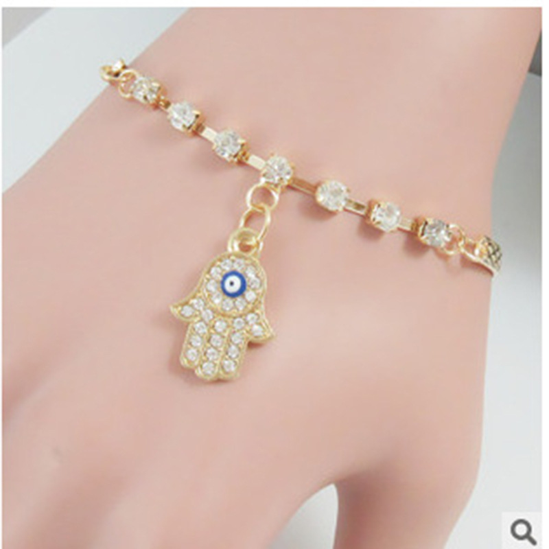 Simple And Versatile Diamond-studded Evil Eye Fatima's Hand Bracelet Bergamot Simple Bracelet