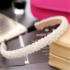 Women's Crystal Beaded Hair Hoop Woven Headwear - White - View 1