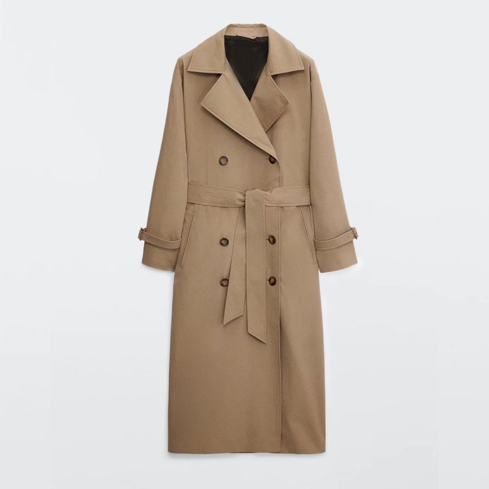 Vintage Women's Double Breasted Fashion Over Knee Trench Coat