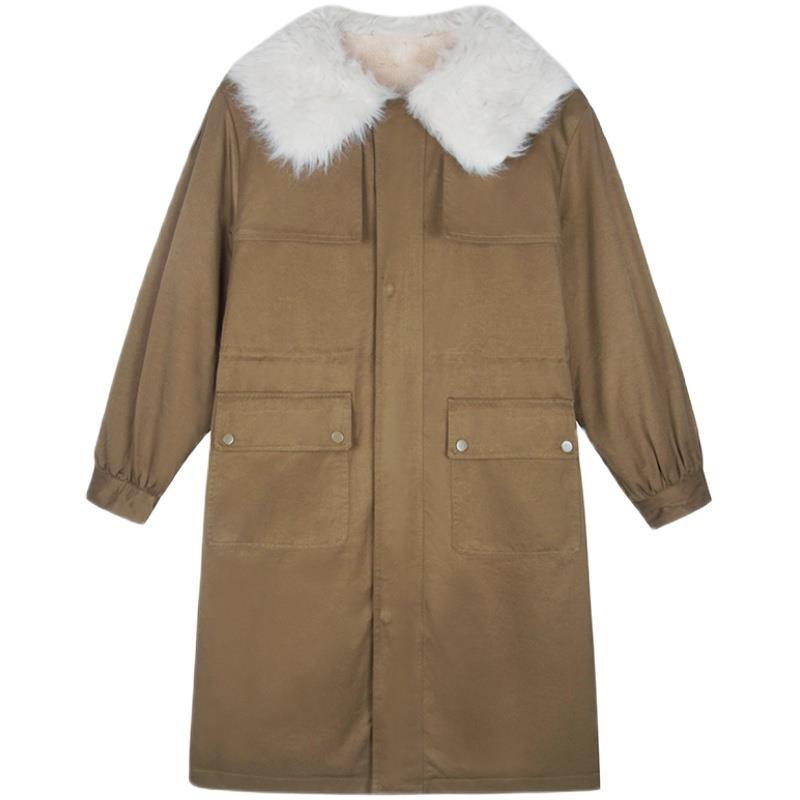 Plush Padded Lamb Fur Collar Cotton Jacket