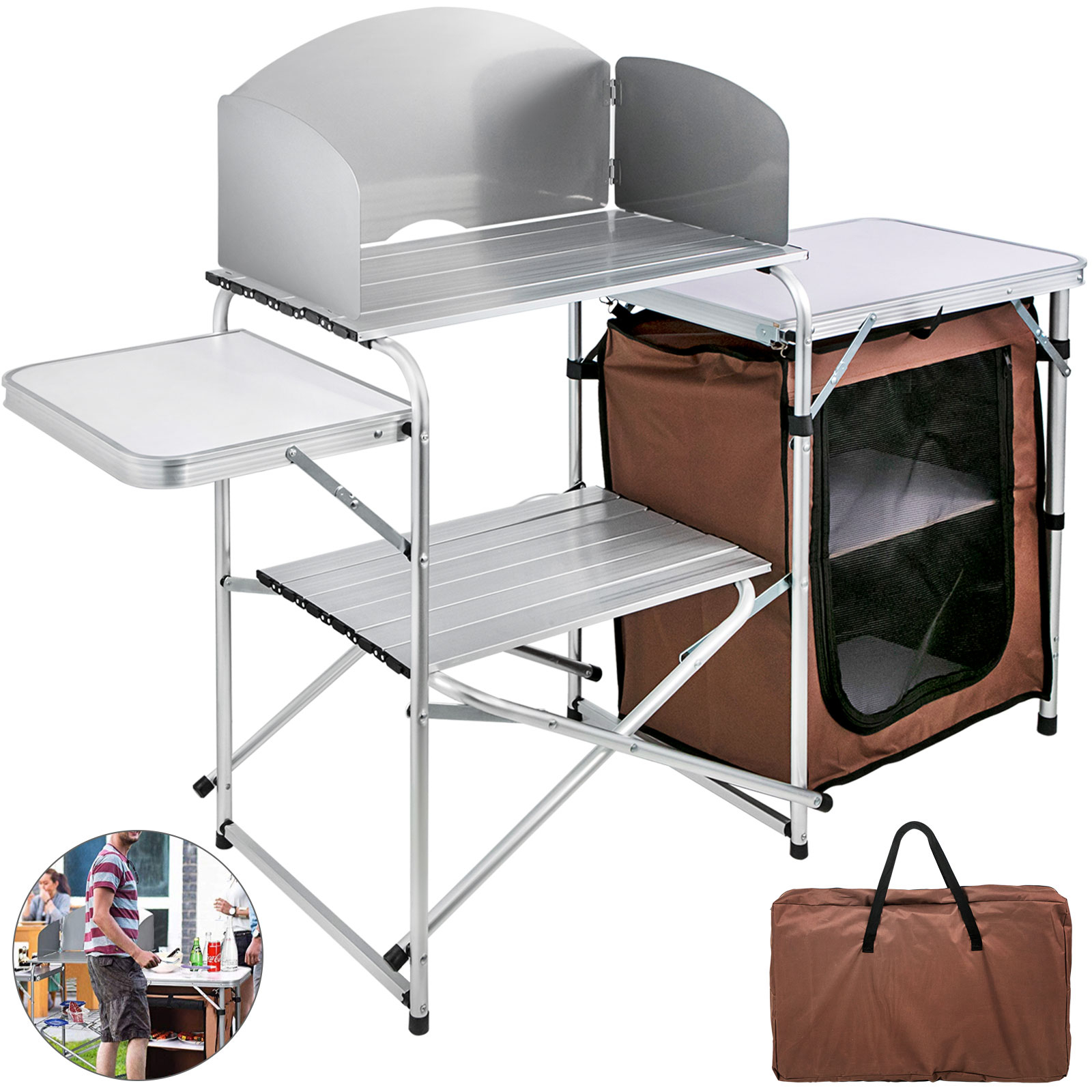 Camping Kitchen Table Picnic Cabinet Folding Cooking Portable Storage