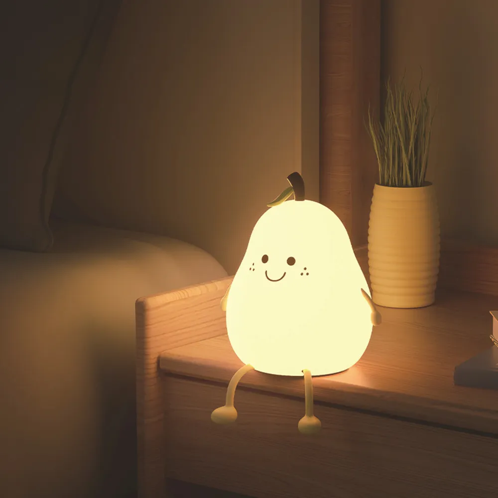 LED Pear Fruit Night Light USB Rechargeable Dimming Touch Silicone Table Lamp Bedroom Bedside Decoration Couple Gift Boby Light – image 8