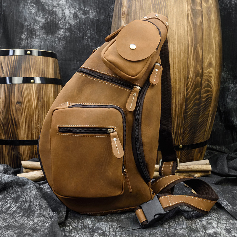 European And American Retro Men's Chest Bag Crazy Horseskin — foto 10