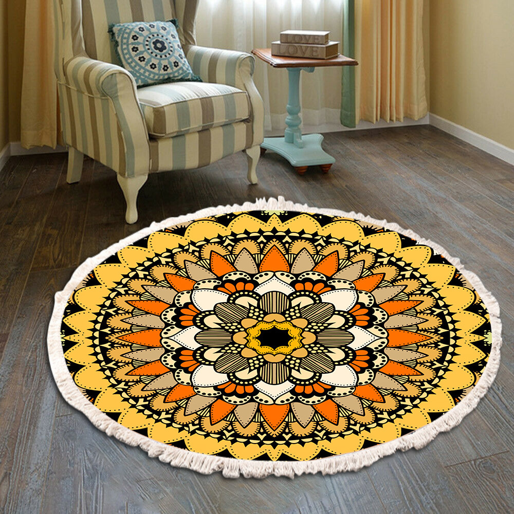 Tapis Rond Vintage Franges