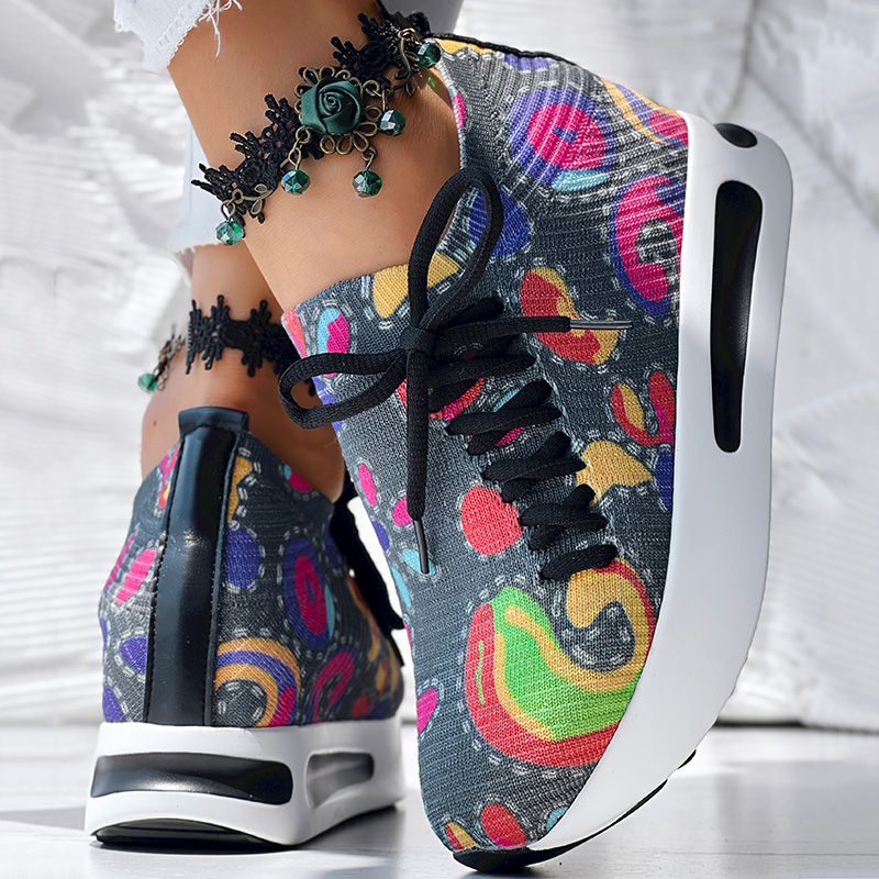 Women's Random Print Side Lace-Up Elastic Sport Shoes, Comfortable Slip-On Sneakers For Women, Casual Daily Wear Footwear — foto 2