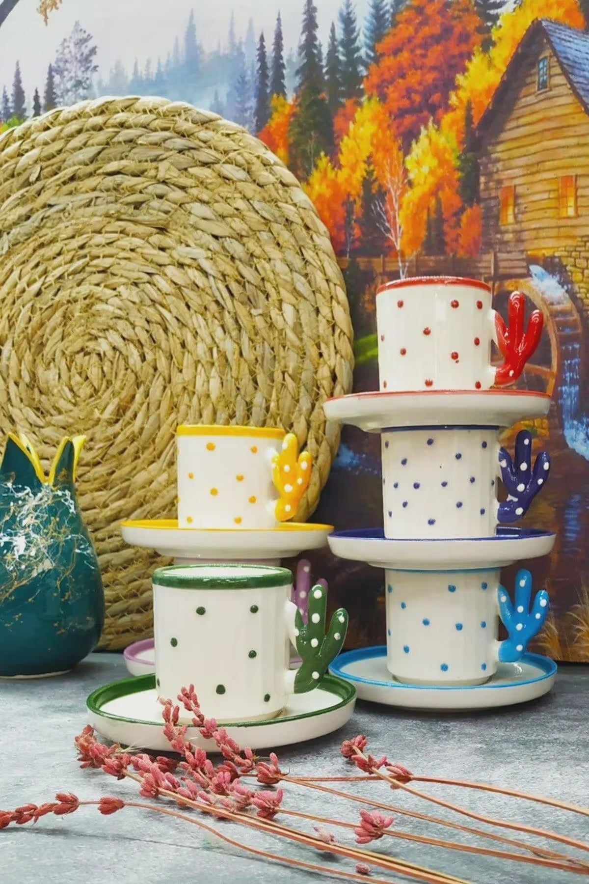 Handmade Cactus Turkish Coffee Cup Set For 6 With Boho Cactus Turkish Coffee... 2