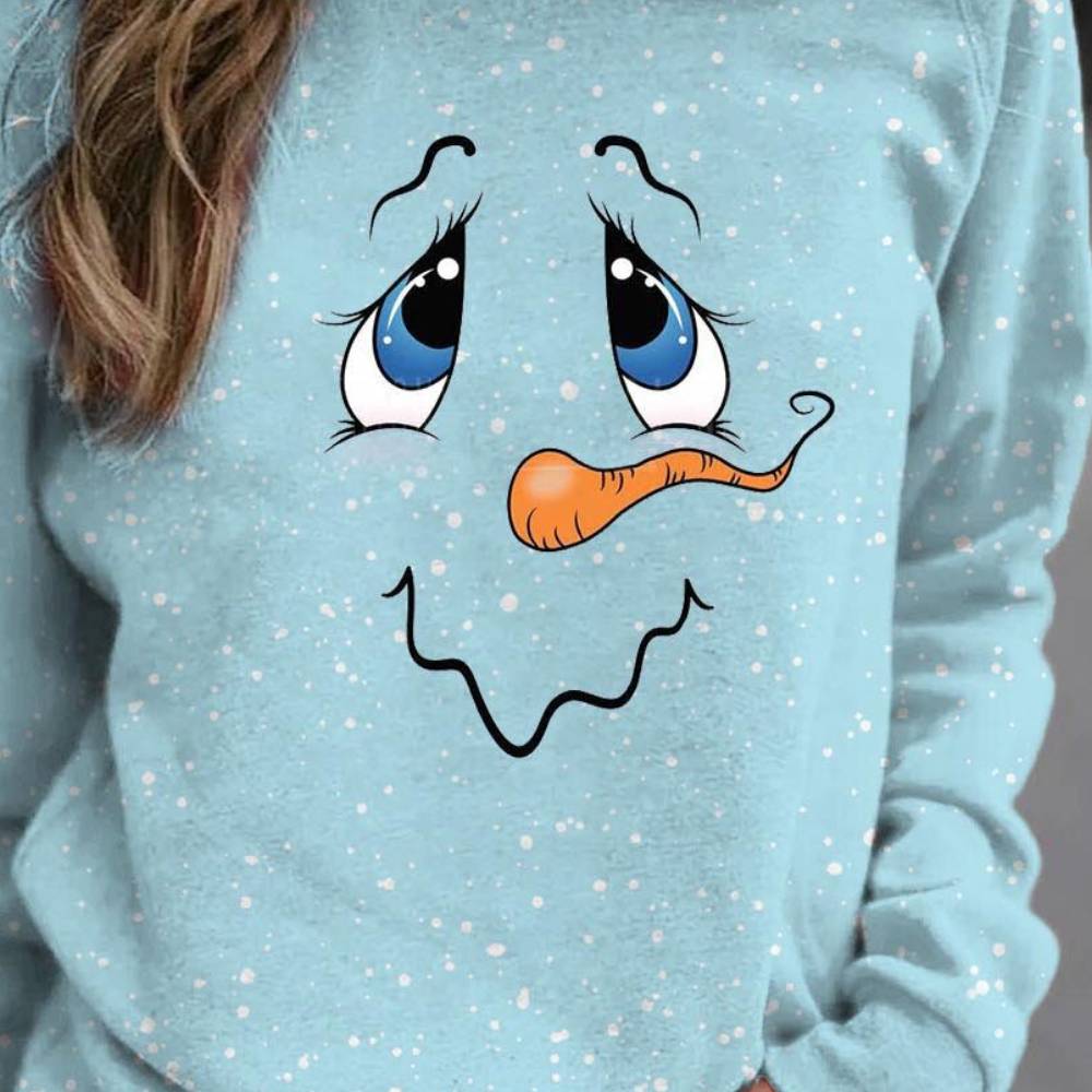 Title 5, Loose Snowman Print Base Long Sleeve Sweatshirt