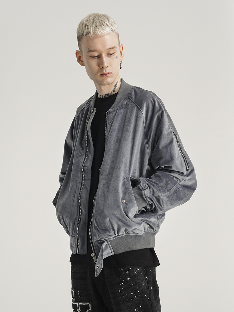 Couple Retro Velvet Solid Color Flight Jacket Baseball Uniform Jacket