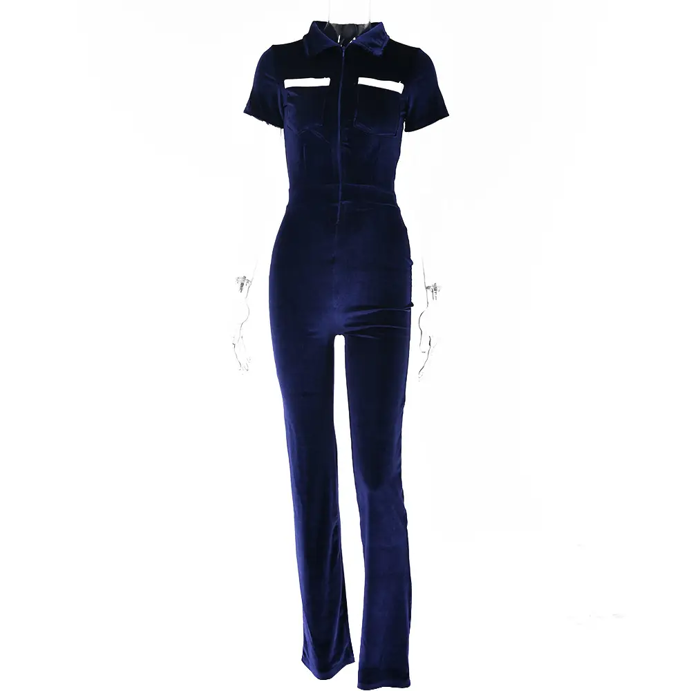 Women's Velvet High Waist Hip Raise Tight Straight Casual Jumpsuit