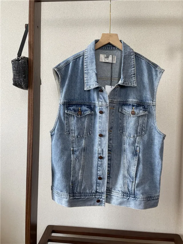 Ladies Denim Vest Loose Sleeveless Jacket Casual Light Blue - Shop at LoveMi