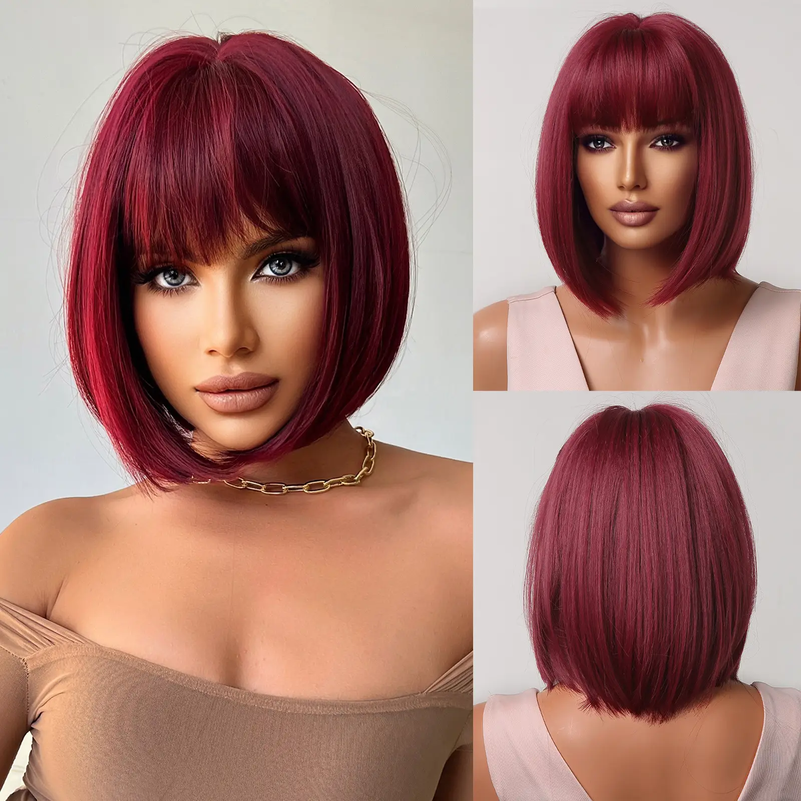 European-style Bangs Gradient Brown Shoulder-length Straight Hair