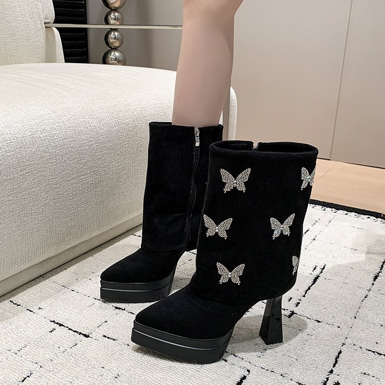 Nubuck Block Heel Ankle Boots