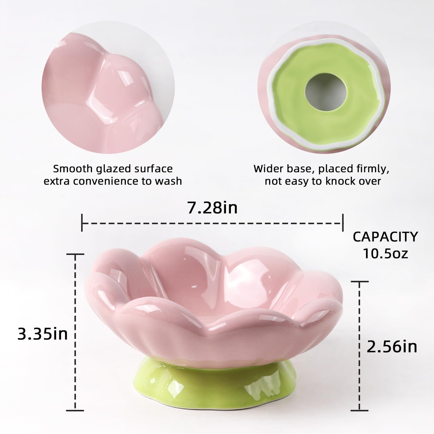 Ceramic Raised Cat Bowl, Pink Elevated Food Bowls For Food And Water Protecting Spine And Whisker Friendly, Tulip Shape Cute Pet Feeder Dish For Indoor Cats And Small Dogs 11