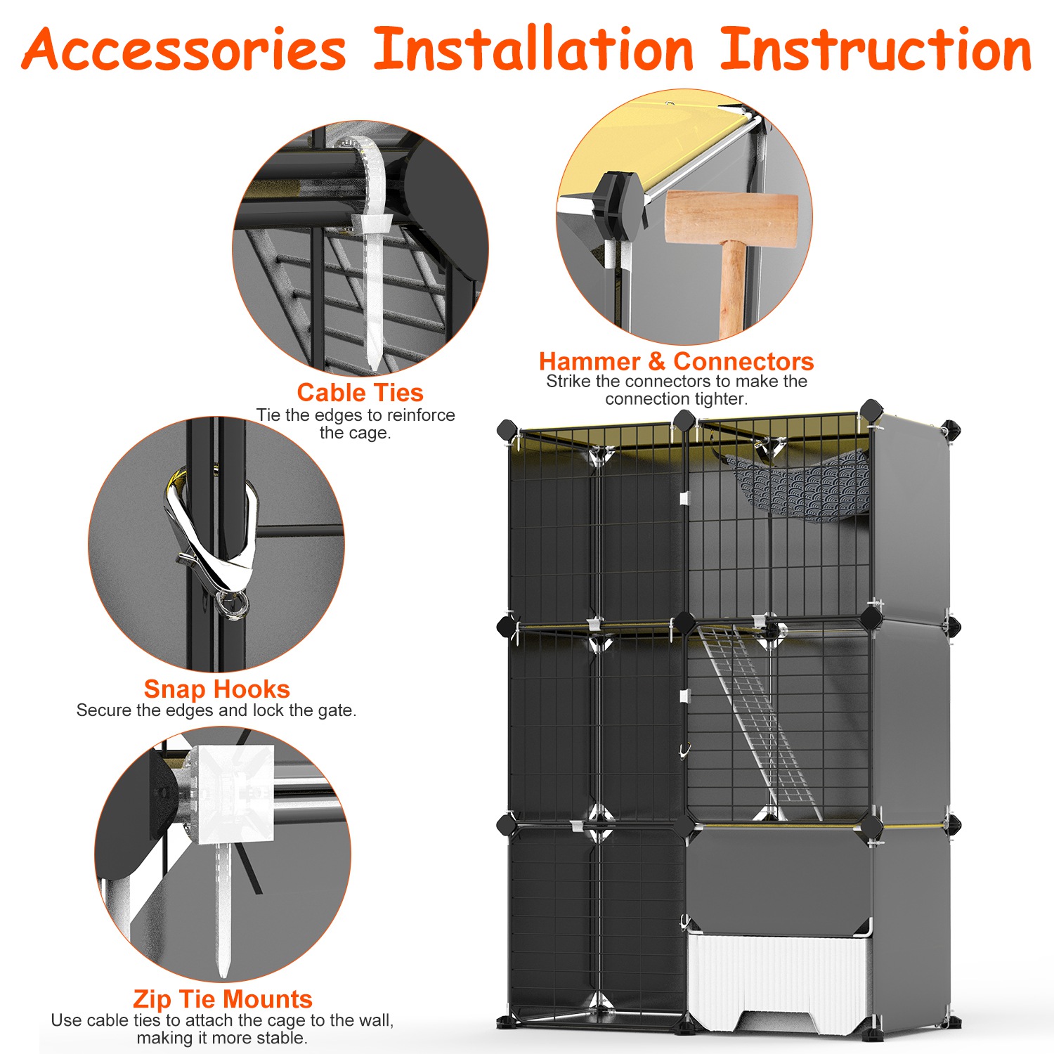 3 Tier Cat Cage Indoor With Litter Box Hammock Detachable Metal Wire Cat Kennel Cat House Cat Enclosure With Ladder For 1-2 Kittens