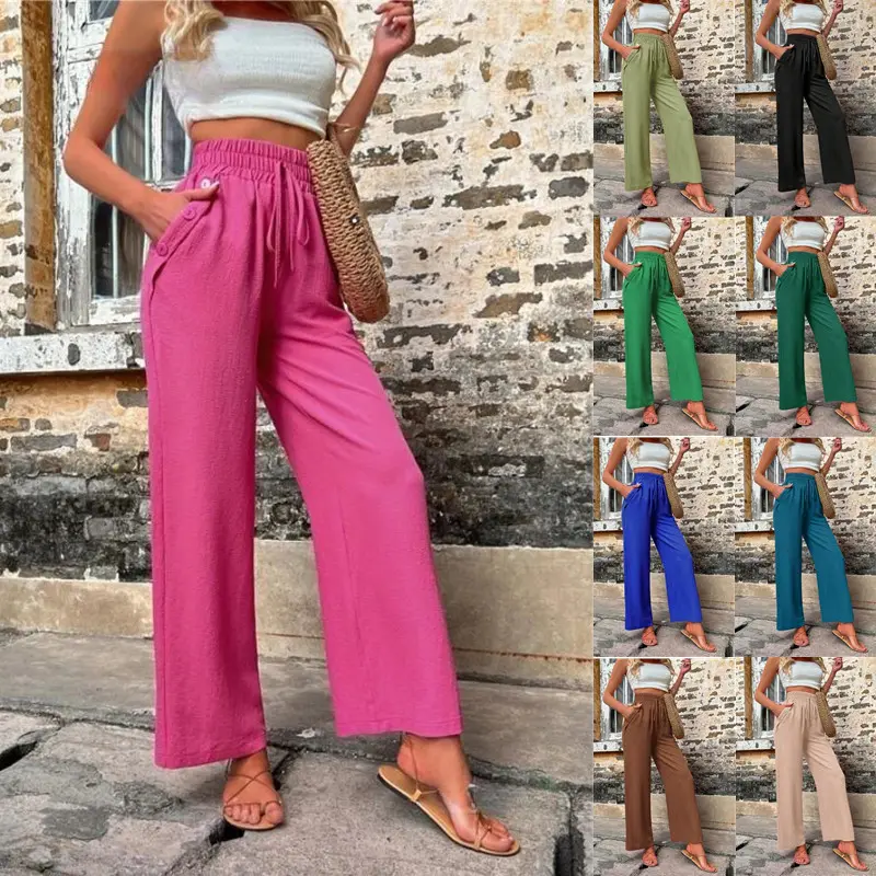 New Casual Pants with Pockets Elastic Drawstring High Waist