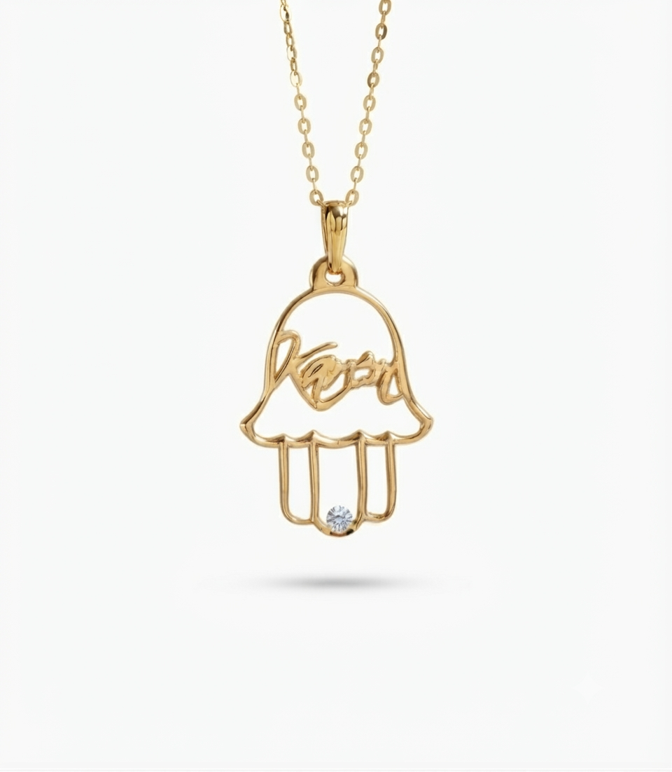 Custom Hamsa Hand Name Necklace