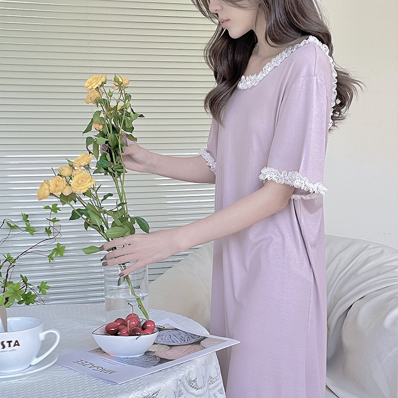 Title 10, Modal Ruffled Short Sleeves Nightdress Women